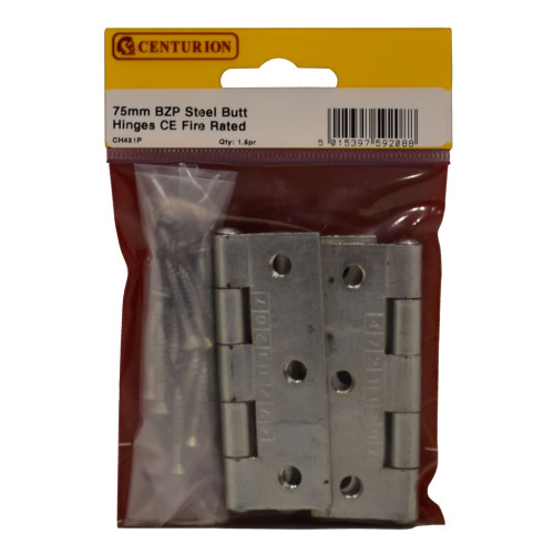 Steel Butt Hinges, Bright Zinc Plated, 76mm x 51mm