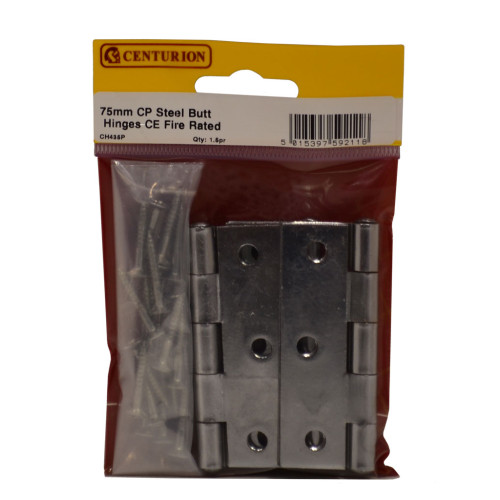 Steel Butt Hinges, Chrome Plated, 76mm x 51mm