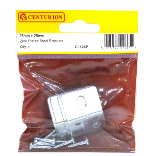 25mm x 25mm ZP Slotted Steel Bracket (Pack of 4)