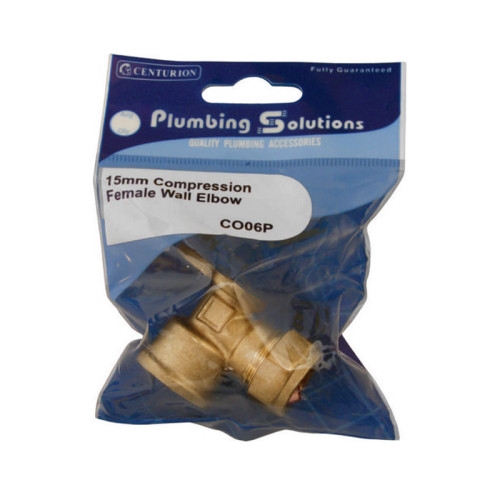 Compression Female Wall Elbow, Brass, 15mm