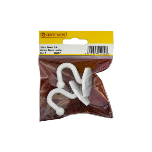 40mm White Plastic Self Adhesive Curtain Tassel Hook (Pack of 2)