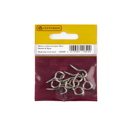 22mm x 2mm Curtain Wire Hooks & Eyes (Pack of 10)