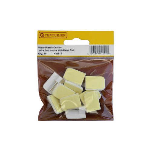 White Plastic Curtain Wire End Hooks (Pack of 10)