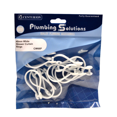 Shower Curtain Rings - White Plastic - 40mm - 12 Pack