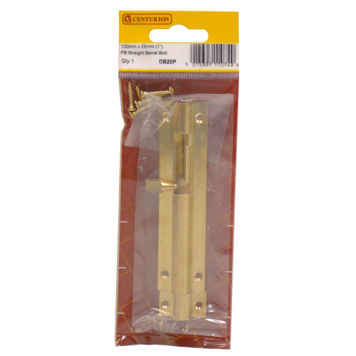 Straight Barrel Bolts, Polished Brass, 25mm x 100mm
