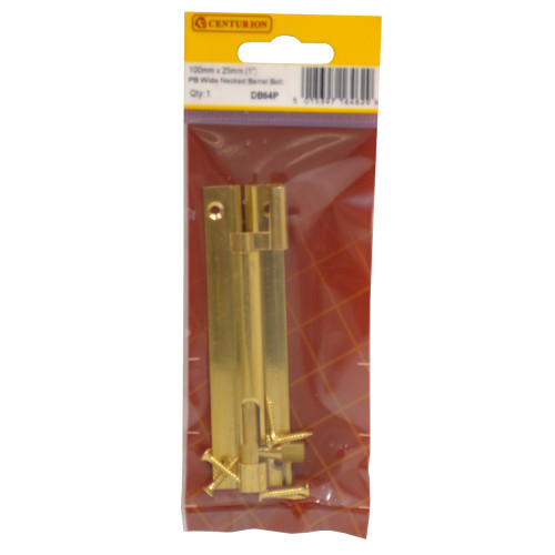 Necked Barrel Bolts, Polished Brass, 25mm x 100mm