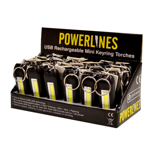 USB Rechargeable Mini Keyring Torch Light CDU (Made to Order)