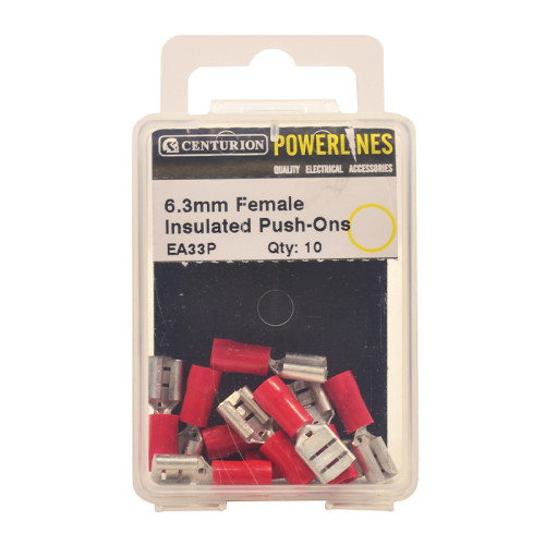 6.3mm Red Female Push-On Terminals, Pack of 10