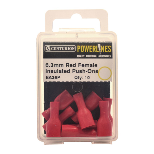 6.3mm Red Female Insulated Push-Ons, Pack of 10