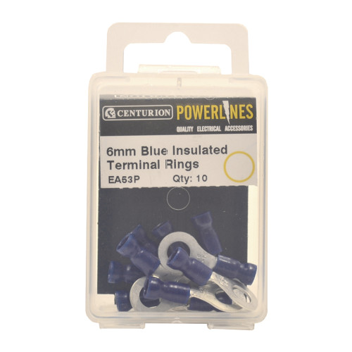 6mm Blue Insulated Terminal Rings, Pack of 10