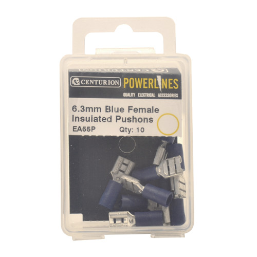 6.3mm Blue Female Push-On Terminals, Pack of 10
