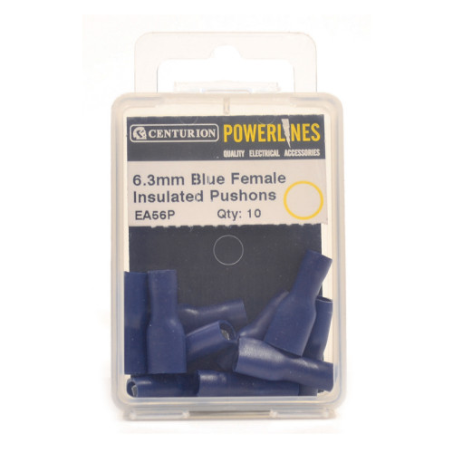 6.3mm Blue Female Insulated Push-Ons, Pack of 10