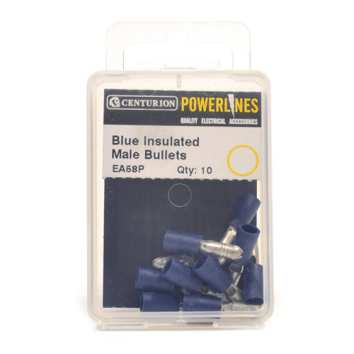 4mm Blue Insulated Male Bullets, Pack of 10