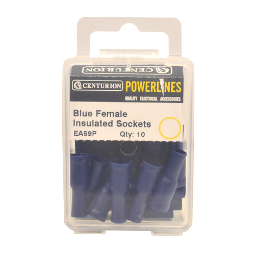 26mm x 4mm Blue Female Insulated Sockets, Pack of 10
