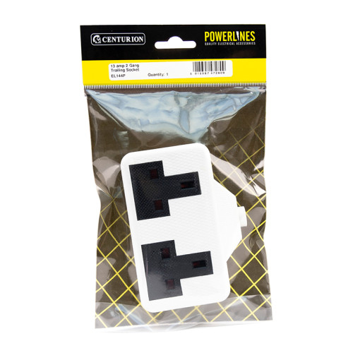 2 Gang White Trailing Socket, 13 Amp