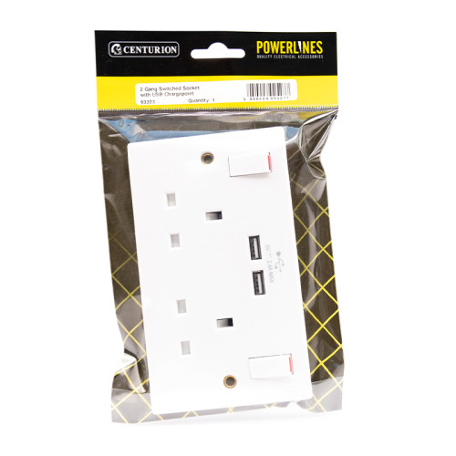 2 Gang Switched Socket with USB