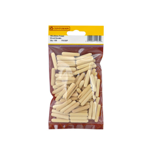 M8 x 30mm Fluted Wooden Dowels (Pack of 100)