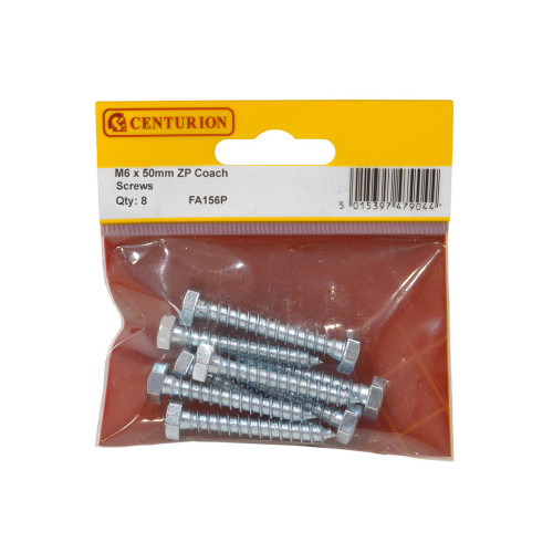 Coach Screws, M6 x 50mm, Zinc Plated