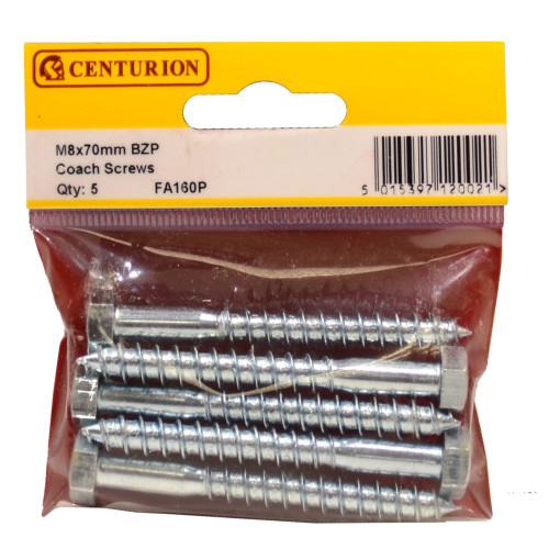 Coach Screws, M8 x 70mm, Zinc Plated