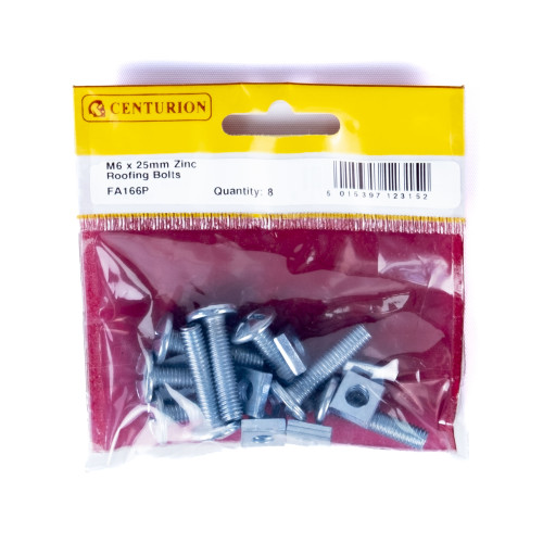 M6 x 25mm ZP Roofing Bolts (Pack of 8)