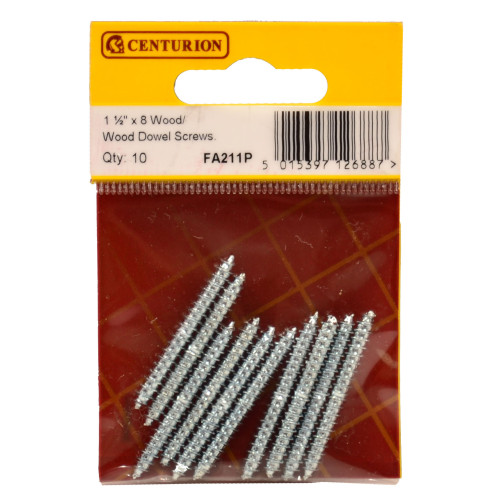 Wood Dowel Screws - 1 1/2" x 8 - Zinc Plated - (Pack of 10)