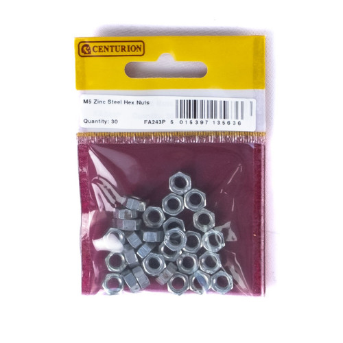 M5 ZP Steel Hex Nuts (Pack of 30)