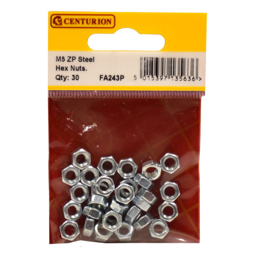 M5 ZP Steel Hex Nuts (Pack of 30)