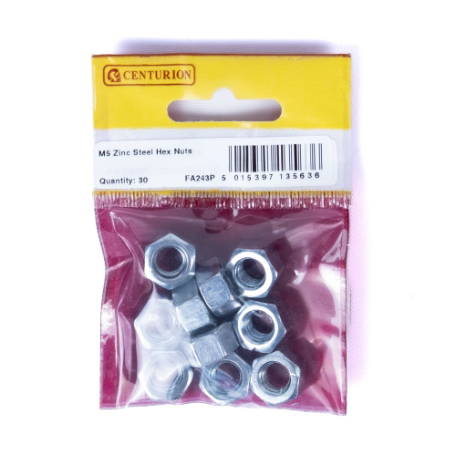 M5 ZP Steel Hex Nuts (Pack of 30)