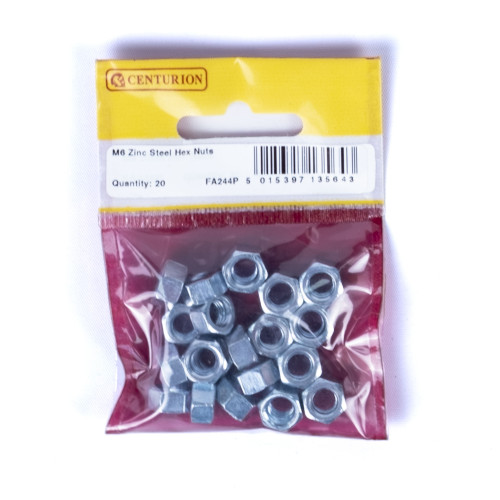 M6 ZP Steel Hex Nuts (Pack of 20)