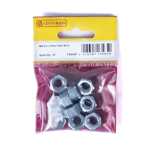 M8 ZP Steel Hex Nuts (Pack of 10)