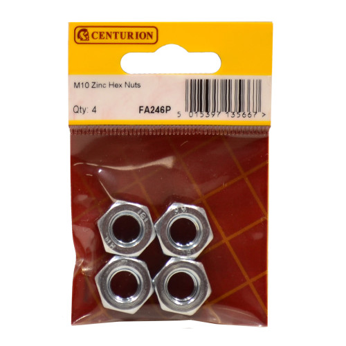 M10 ZP Steel Hex Nuts (Pack of 4)