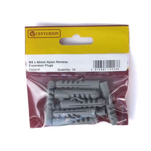 M8 x 40mm Nylon Rimless Expansion Plugs (Pack of 10)