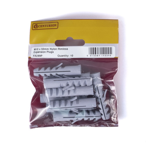 M10 x 50mm Nylon Rimless Expansion Plugs (Pack of 10)
