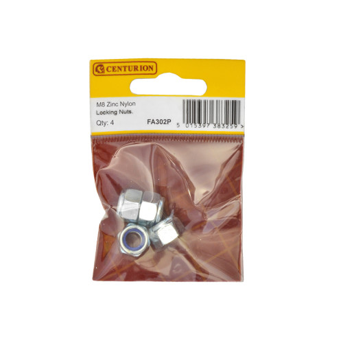 M8 ZP Nylon Locking Nuts (Pack of 4)