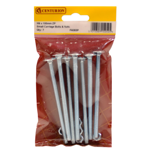 M6 x 100mm ZP Small Carriage Bolts & Nuts (Pack of 7)