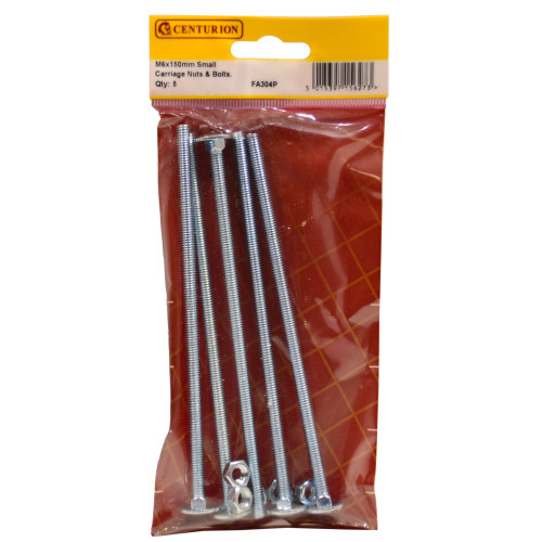 M6 x 150mm ZP Small Carriage Bolts & Nuts (Pack of 5)