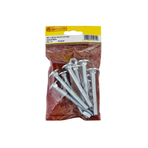 M6 x 40mm ZP Small Carriage Bolts & Nuts (Pack of 13)