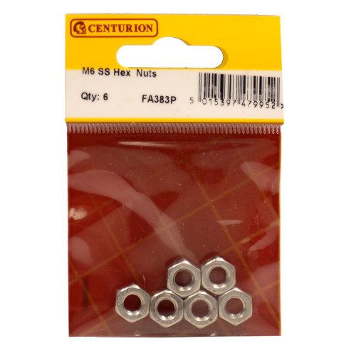 M6 SS Hex Nuts (Pack of 6)