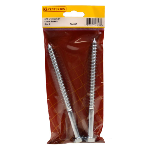 Coach Screws, M10 x 150mm, Zinc Plated