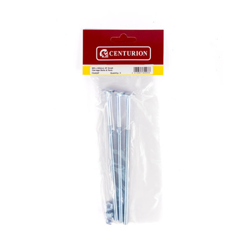 M8 x 200mm ZP Small Carriage Bolts & Nuts (Packs of 3)
