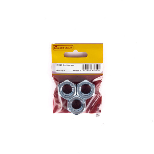 M16 ZP Steel Hex Nuts (Packs of 3)