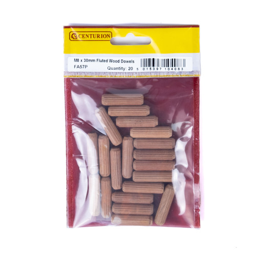 M8 x 30mm Fluted Wood Dowels (Pack of 20)