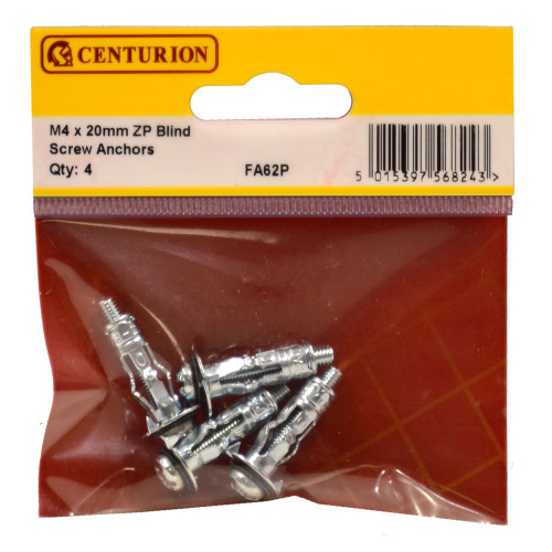 M4 x 20mm ZP Blind Screw Anchors 4pk