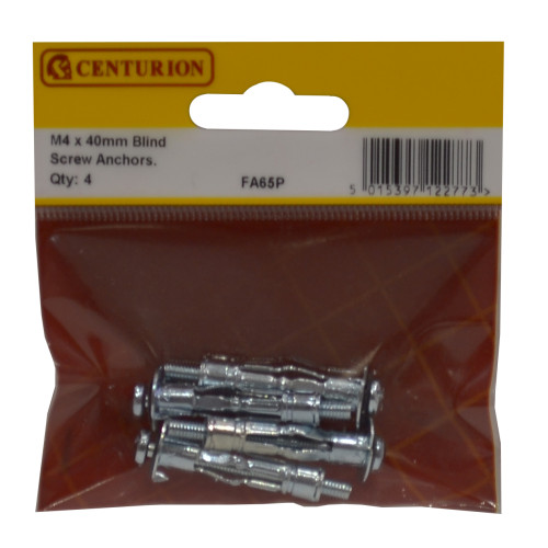 M4 x 45mm ZP Blind Screw Anchors (Pack of 4)