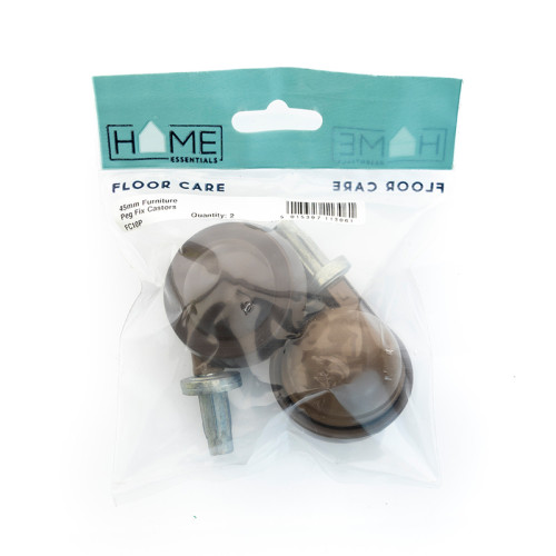 Furniture Castors - Peg Fix, 45mm, Silver/Black