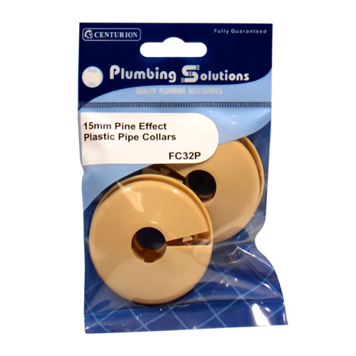 Plastic Radiator Pipe Collars - Pine Effect - 15mm - 4 Pack