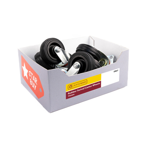 Display Box Deal - 75mm Rubber Swivel Castor (Made to Order)