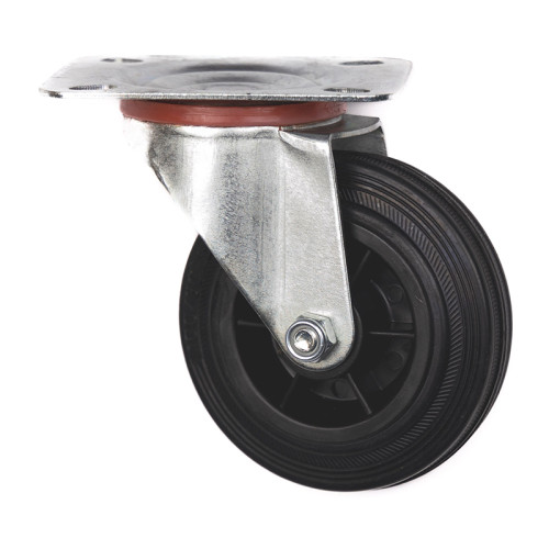 Heavy Rubber Swivel Castor, 100mm, Silver/Black