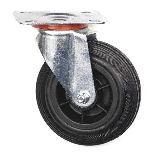 Heavy Rubber Swivel Castor, 125mm, Silver/Black