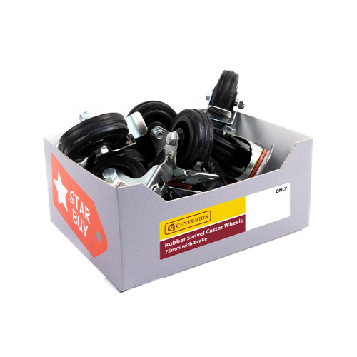 Display Box deal - 75mm Rubber Swivel with Brake Castor (Made to Order)